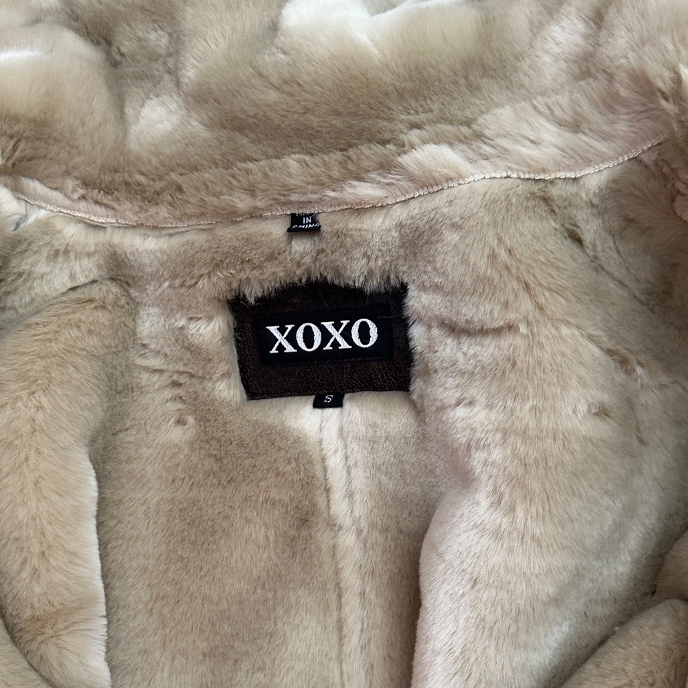 XOXO Dark Brown Leather Jacket with Cream Trim - Picture 2 of 8